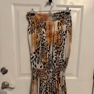Animal Print Strapless Silk Dress